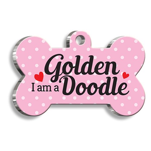 Goldendoodle Pembe Kemik Şekilli Köpek Künyesi XLarge 3,3 x 5 cm