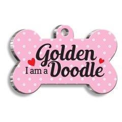 Goldendoodle Pembe Kemik Şekilli Köpek Künyesi XLarge 3,3 x 5 cm
