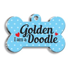 Goldendoodle Mavi Kemik Şekilli Köpek Künyesi XLarge 3,3 x 5 cm