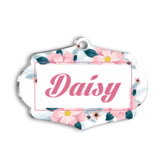 Pembe Çiçekli Kedi Köpek İsimlik Small 3,7 x 2,66 cm