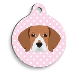 Pembe Puantiyeli Beagle Yuvarlak Köpek Künyesi Small 2,5 cm