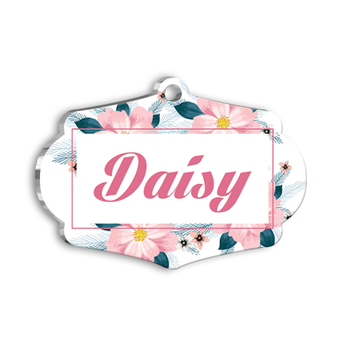 Pembe Çiçekli Kedi Köpek İsimlik Large 4,7 x 3,38 cm