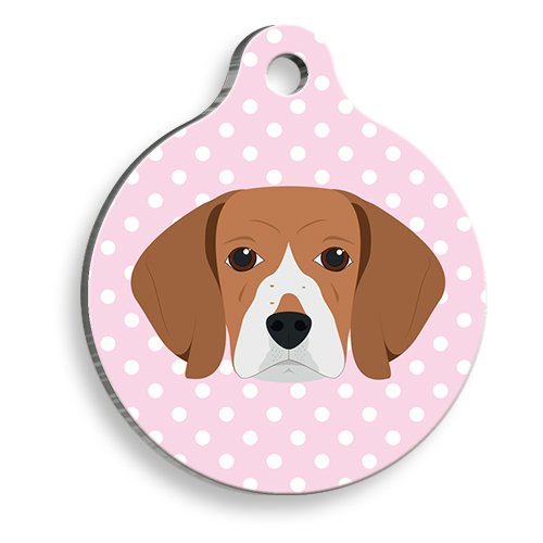 Pembe Puantiyeli Beagle Yuvarlak Köpek Künyesi Medium 3 cm