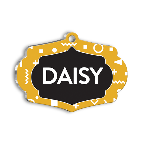 Sarı Geometrik Şekilli Kedi Köpek Künyesi Small 3,7 x 2,66 cm