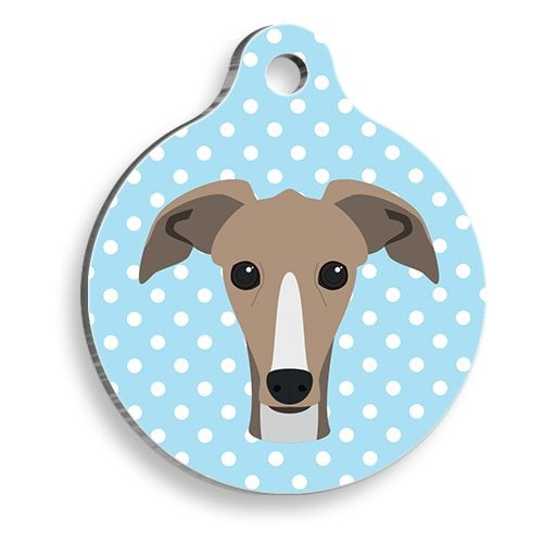 Mavi Puantiyeli Greyhound Tazı Yuvarlak Köpek Künyesi Small 2,5 cm