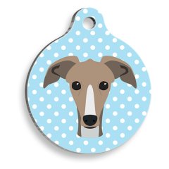 Mavi Puantiyeli Greyhound Tazı Yuvarlak Köpek Künyesi Small 2,5 cm