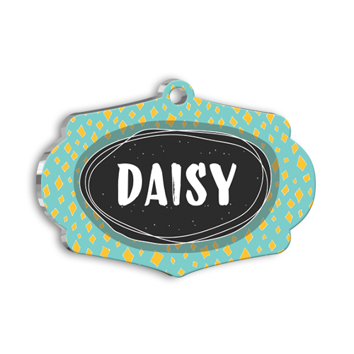 Mavi Sarı Çizgili Kedi Köpek Künyesi Small 3,7 x 2,66 cm