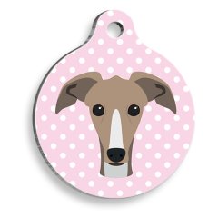 Pembe Puantiyeli Greyhound Tazı Yuvarlak Köpek Künyesi Medium 3 cm