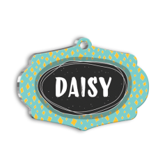 Mavi Sarı Çizgili Kedi Köpek Künyesi Large 4,7 x 3,38 cm