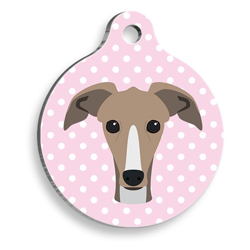 Pembe Puantiyeli Greyhound Tazı Yuvarlak Köpek Künyesi Large 3,8 cm