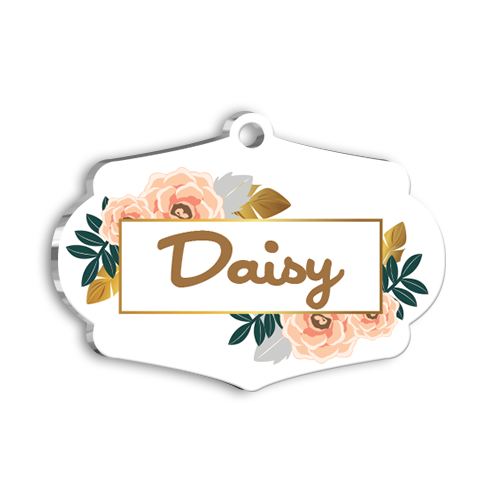 Gül Desenli Sarı Çerçeveli Kedi Köpek Künyesi Small 3,7 x 2,66 cm