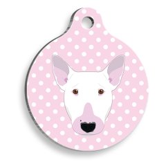 Pembe Puantiyeli Bull Terrier Yuvarlak Köpek Künyesi Medium 3 cm