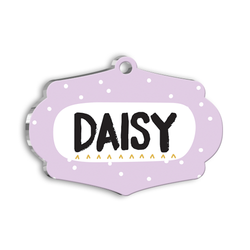 Lila Küçük Puantiyeli Kedi Köpek Künyesi Large 4,7 x 3,38 cm