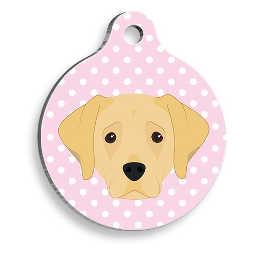 Pembe Puantiyeli Labrador Yuvarlak Köpek Künyesi Small 2,5 cm