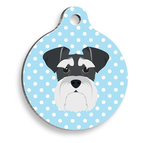 Mavi Puantiyeli Schnauzer Yuvarlak Köpek Künyesi Large 3,8 cm