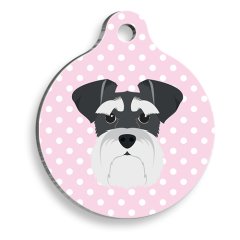 Pembe Puantiyeli Schnauzer Yuvarlak Köpek Künyesi Medium 3 cm