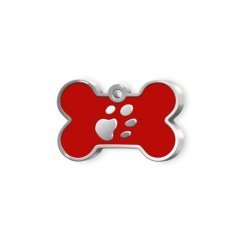 Kemik Şeklinde Mineli Küçük Köpek Künyesi Kırmızı