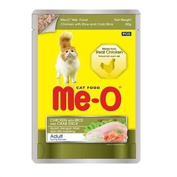Me-O Pouch Tavuklu Pirinçli ve Yengeçli Etli Kedi Konservesi 80 Gr