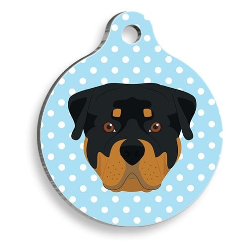 Mavi Puantiyeli Rottweiler Yuvarlak Köpek Künyesi Medium 3 cm