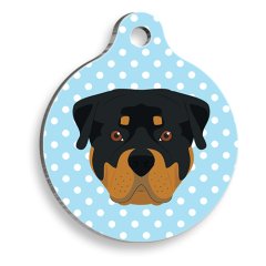 Mavi Puantiyeli Rottweiler Yuvarlak Köpek Künyesi Large 3,8 cm