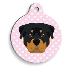 Pembe Puantiyeli Rottweiler Yuvarlak Köpek Künyesi Medium 3 cm