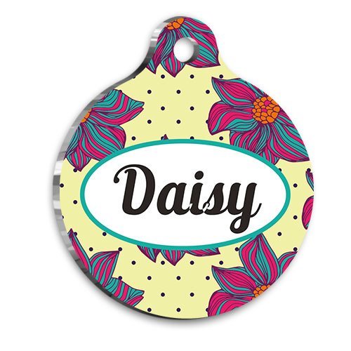 Mor Çiçekler Yuvarlak Kedi ve Köpek Künyesi Medium 3 cm