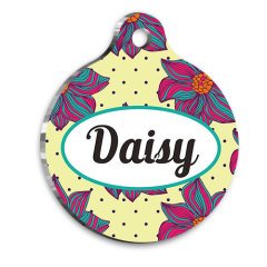 Mor Çiçekler Yuvarlak Kedi ve Köpek Künyesi Medium 3 cm