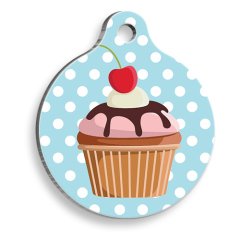 Cupcake Mavi Yuvarlak Şekilli Kedi ve Köpek Künyesi Medium 3 cm