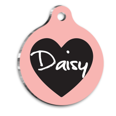 Pembe Siyah Kalp Desenli kedi Köpek Künyesi Large 3,8 cm