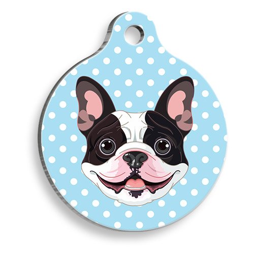 Mavi Puantiyeli French Bulldog Yuvarlak Köpek Künyesi Small 2,5 cm