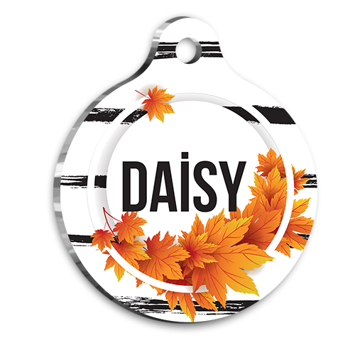 Sonbahar Yapraklı Siyah Çizgili Kedi Köpek Künyesi Large 3,8 cm