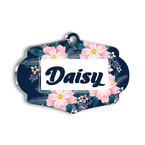 Lacivert Üzerine Pembe Çiçekli Kedi Köpek Künyesi