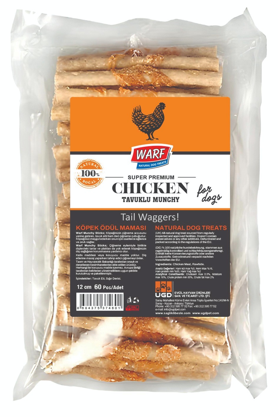 WarfNaturals Tavuklu Munchy 12 Cm 60 Lı 660 Gr