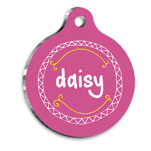 Pembe Desenli Kedi Köpek Künyesi Small 2,5 cm