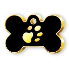 Kemik Şeklinde Altın Kaplama  Büyük Köpek Künyesi (Siyah)